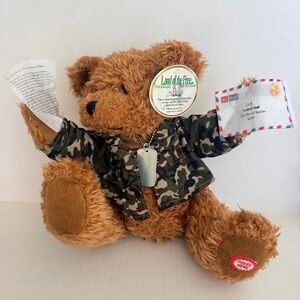Land of the Free Because of the Brave Soldier Army Camo Talking Teddy Bear Plush